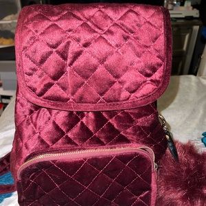 Maroon velvet backpack purse